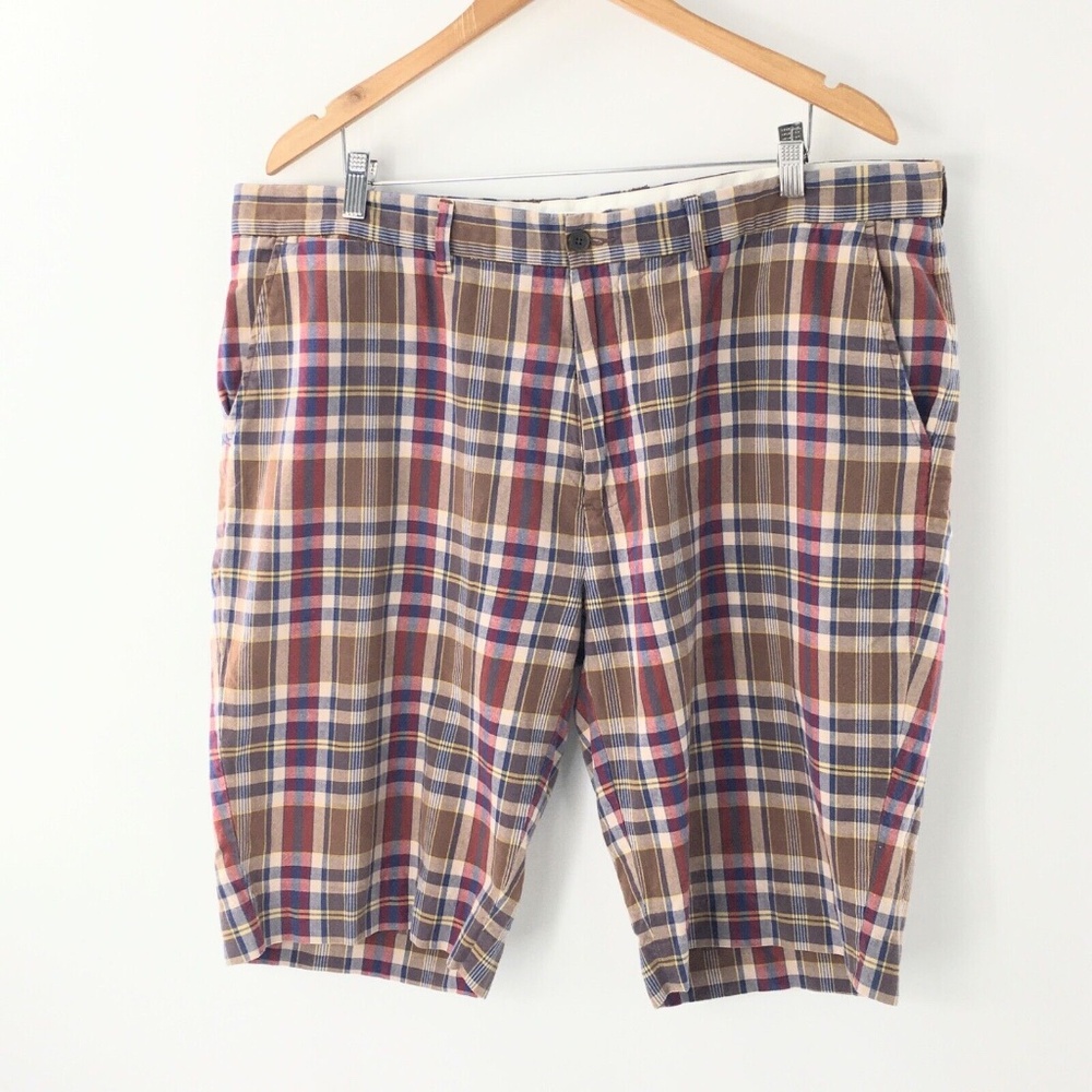 Polo Ralph Lauren Mens Shorts 100% Cotton Red Brown Blue Plaid Chinos Size 40